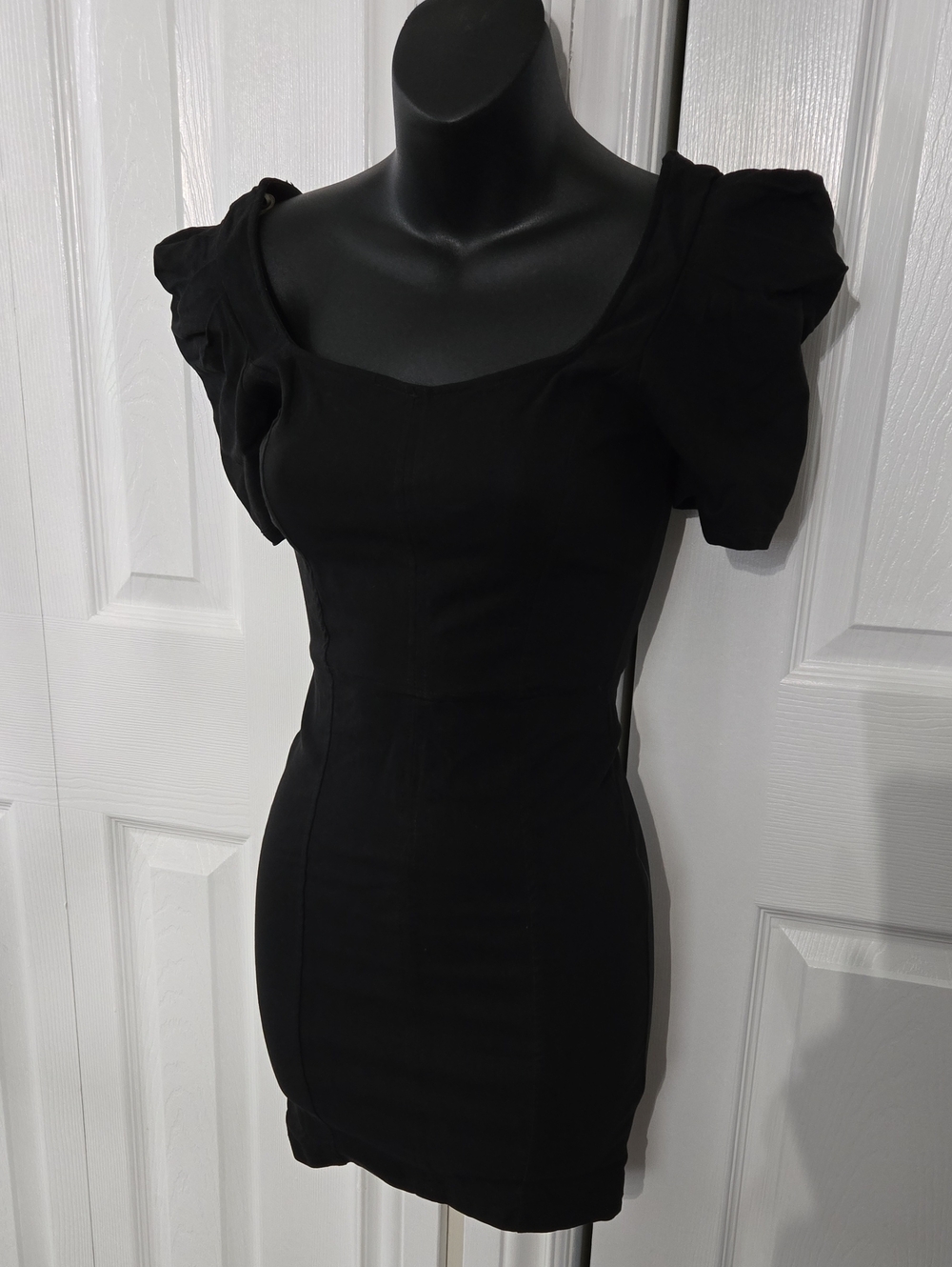 Fashion Nova Black Puff-Sleeve Bodycon Mini Dress